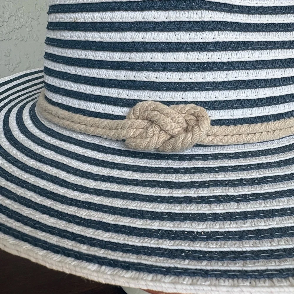 Permanent Vacation Navy & White Striped Straw Sun Hat - One Size